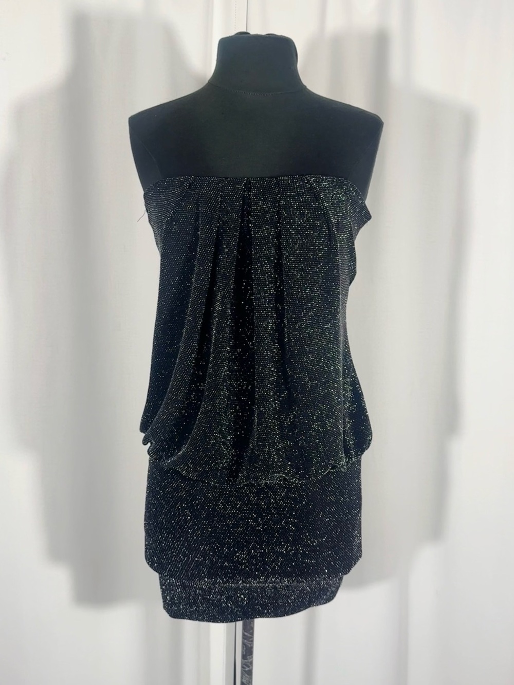 Y2K Era Black Sparkly Strapless Mini Dress